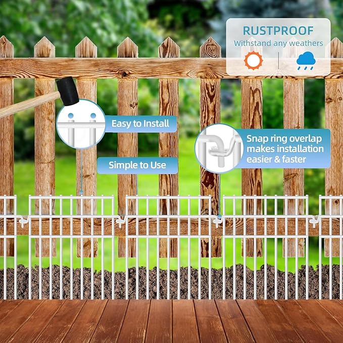 12 Pack Animal Barrier - White Rustproof Metal Fence Border, 13in(H) x12.2ft(L), 1.2in Gap for Dog & Rabbit Prevention