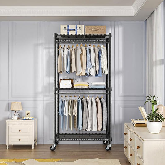 FUTASSI Heavy-Duty Portable Closet, 30"W x 14"D x 76"H, Black, Carbon Steel
