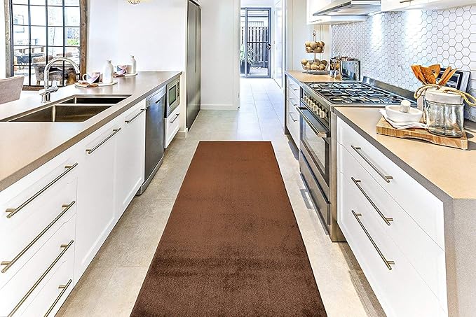 Custom Cut Hallway Runner Rug, Slip Resistant, 31 Inch Wide X Your Choice of Length, Solid Brown, 31 Inch X 9 feet