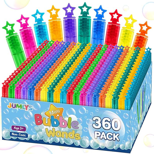 360 Pcs Mini Bubble Wands in 10 Colors, Bulk Party Favors for Kids, Themed Birthday, Christmas, New Year, Valentine, Carnival, School Classroom Prizes for Boys & Girls, Ideal Goodies Bags Stuffers