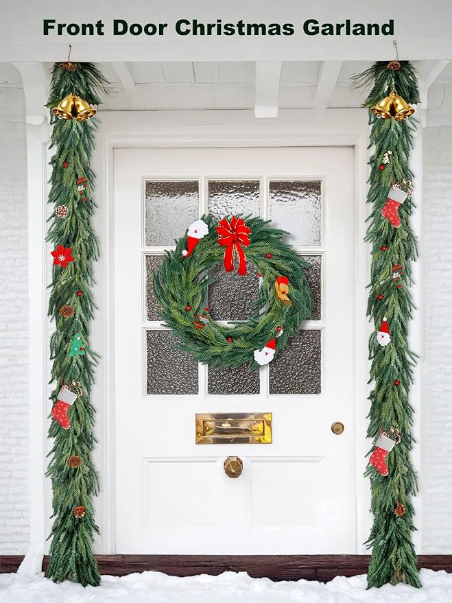 6ft Real Touch Christmas Garland Norfolk Pine, Realistic Artificial Christmas Garland, Faux Natural Greenery Garland for Table, Mantle, Stair Railings, Wall, Outdoor Christmas Decoration