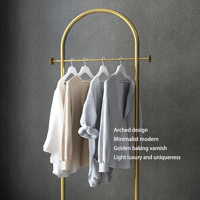 Gold Clothing Rack, Modern Clothes Rack with Marble Base, Heavy-duty Coat Racks Freestanding,garment racks for hanging clothes,Can Hang Jacket Garment, Hat, Scarf, Organize Shoes