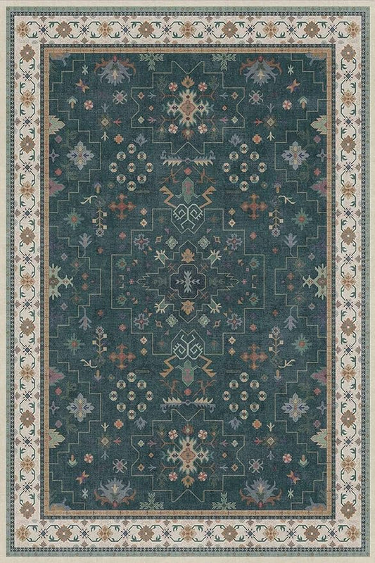 Dark Green 4x6 Living Room Rug - Modern Vintage Boho Floral Forest, Washable Low Pile Non-Slip Area Rugs for Door Mat Entrance, Mudroom, Kitchen, Bedroom Beside Bed, Office