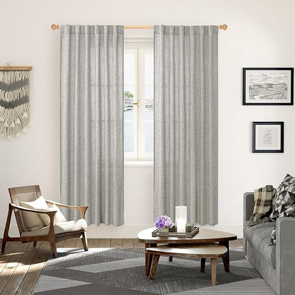 YoungsTex Dark Grey Linen Curtains 78 Inch Length for Living Room, Light Filtering Semi Sheer Window Drapes Rod Pocket Back Tab Curtain for Bedroom Office Farmhouse Country, 2 Panels, 52 X 78 Inch