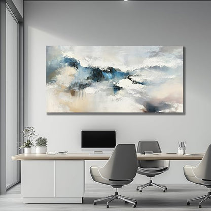 Yuaxker Large Abstract Wall Art Aesthetic Wall Decor Blue and White Artwork Wall Hanging Canvas Painting for Living Room Bedroom Dining Room Office Home Decor 30x60 Inch