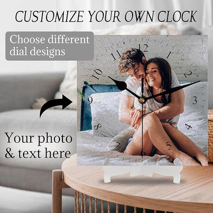Custom Square Family Wall Clock with Photo Text, Personalized Picture Wall Clocks for Living Room Decor Customized Gift for Christmas Birthday Wedding Valentine's Fits Kitchen Bathroom