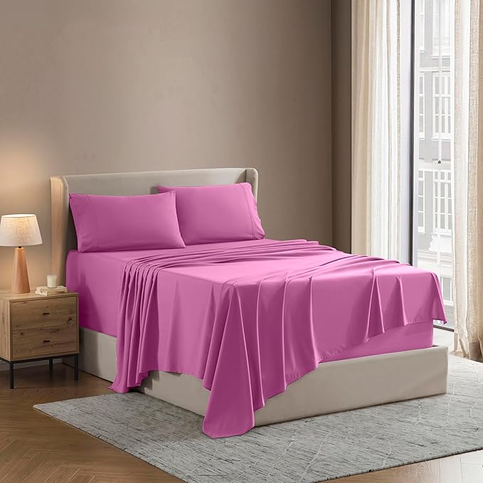 Nestl California King Sheet Set - 1800 Ultra-Soft Microfiber Cal King Bed Sheets - Double Brushed - Deep Pockets - Easy Fit - 4 Piece Set - Bed Sheets (California King, Light Pink)