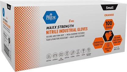 MED PRIDE Maxx Strength Nitrile Industrial Orange Gloves, 8 Mil Thick - Diamond Texture Disposable Heavy-Duty, Tear-Resistant