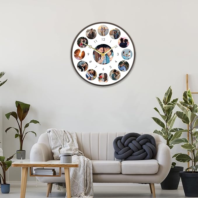Personalized Wall Clock with Picture, Custom Photo Clocks Gift for Christmas Valentine's, Birthday, Wedding, Living Room, Kitchen Bathroom, Bedroom, Home Decor Gift for Couples Family