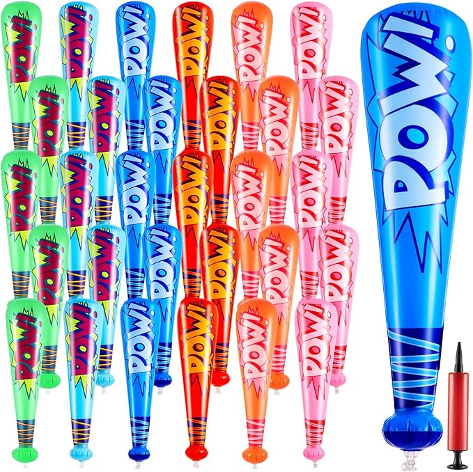 Seematn 32 Pcs Pow Inflatable Baseball Bats 17 Inch Inflatable Blow up Bats for Kids Carnival Game Prizes Bulk Baseball Party Favors Carnival Hero Sports Prizes (Mixed Color)