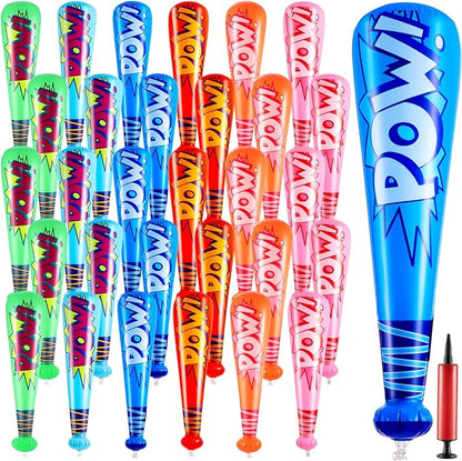 Seematn 32 Pcs Pow Inflatable Baseball Bats 17 Inch Inflatable Blow up Bats for Kids Carnival Game Prizes Bulk Baseball Party Favors Carnival Hero Sports Prizes (Mixed Color)