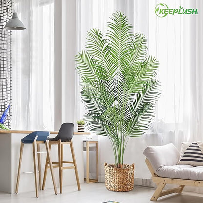 Artificial Palm Tree 7ft Tall Fake Palm Tree Indoor Decor with 18 Leaves and Real Bark Design Faux Tropical Areca Palm Silk Floor Plant in Pot for Home Office Living Room Bedroom Decor 2pcs