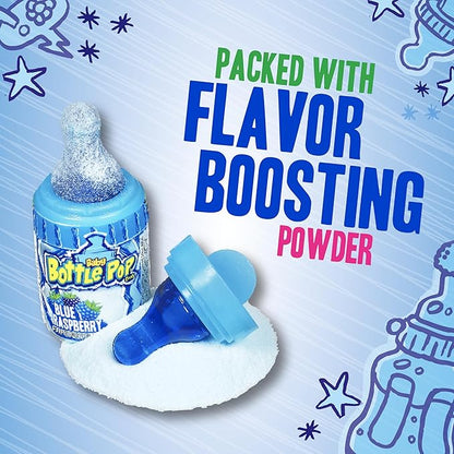 Baby Bottle Pop Candy Blue Lollipops, 10 Ct Bulk Lollipops with Dipping Powder in Blue Raspberry Flavor, Full Size, Individually Wrapped Hard Candy For Valentine's Goodie Bags, Party Favors