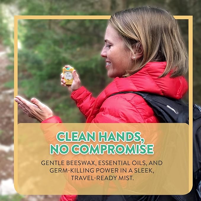 Organic Beeswax Hand Sanitizer Spray - 4-Pack (Citrus Peppermint), Travel Size Mist Spray with Organic Ethyl Alcohol, Moisturizing and Refreshing with Essential Oils, Non-Toxic, Made in USA