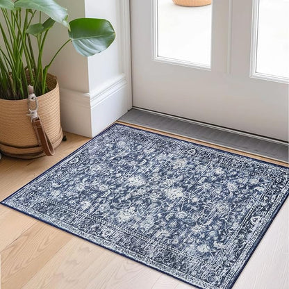 KILOCOCO Moroccan Small Area Rug 2x3 Washable Rug Entryway Mat Printed Vintage Floral Soft Non-Slip Blue Kitchen Rugs Indoor Door Mat, Accent Throw Rugs for Laundry Room Bedroom Entrance