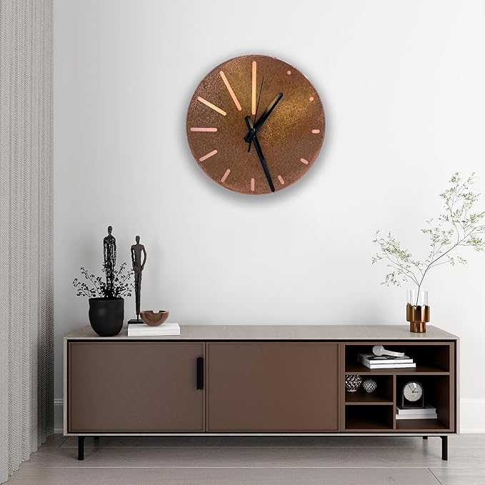 Handmade Pure Copper Wall Clock for Home Decoration, Decor Clock for Living Room, Bedroom and Kitchen, Rustic Decorative Mural Clock Art for Farmhouse (Lines of Time, 17.7)