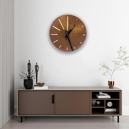 Handmade Pure Copper Wall Clock for Home Decoration, Decor Clock for Living Room, Bedroom and Kitchen, Rustic Decorative Mural Clock Art for Farmhouse (Lines of Time, 11)