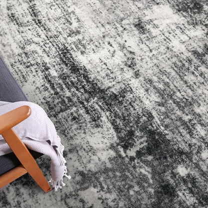 IOHOUZE Abstract Area Rugs 8x10 Ft Washable Large Rugs for Living Room, Non Slip Dining Room Rug, Printed Faux Wool Rugs for Bedroom, Floor Carpet for Office Nursery Playroom, Black Grey