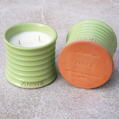 Scented Luxury Candles Outdoor Mosquito Bug Repellent Ceramic Jars, Soy Wax | The Green Life, Large Natural Candle - Green Melon & Peppermint | Non Toxic, 2 Wicks, Reusable Jar