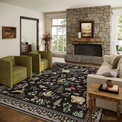 Washable Area Rugs for Living Room: 8x10 Bedroom Rug Stain Resistant Non Slip Low Pile Soft Lightweight Carpet for Kitchen Dining Room Farmhouse Nursery Kids Room Home Office