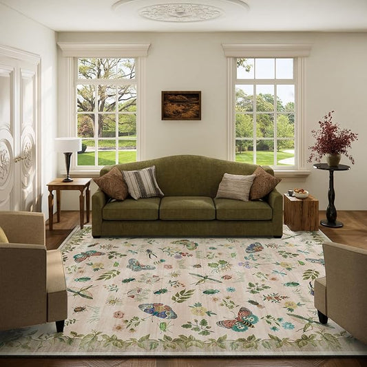 Machine Washable Rugs for Living Room: 5x7 Area Rugs Stain Resistant Non Slip Low Pile Soft Lightweight Carpet Rugs for Bedroom Kitchen Dining Room Nursery Kids Room Farmhouse