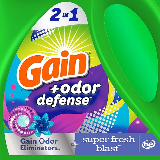 Gain + Odor Defense Liquid Laundry Detergent, Super Fresh Blast Scent, 107 Loads, HE Compatible