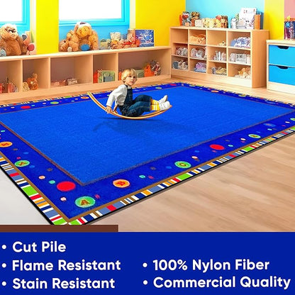 ABC Dots School Rug, 7'6" x 12' Rectangle, Multicolored, Educational Classroom Rug, Kids Learning Play Mat | Area Rug for Bedroom or Playroom