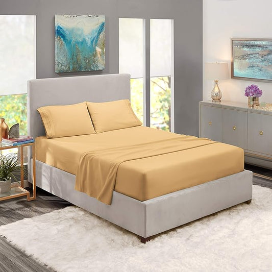 Nestl Split King Sheet Set - 1800 Ultra-Soft Microfiber Bed Sheets - Double Brushed - Deep Pockets - Easy Fit - 5 Piece Set - Bed Sheets & Pillowcases (Split King Size, Camel Gold)
