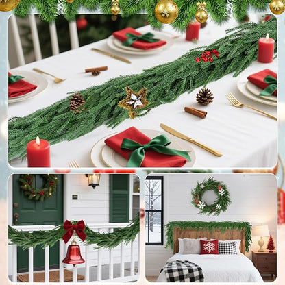 2 Pcs 6 Ft Norfolk Pine Garlands, Christmas Garlands, Real Touch Winter Pine Garland, Artificial Faux Greenery Garland for Table, Mantle, Wall, Staircase, Indoor, Outdoor Christmas Decorations
