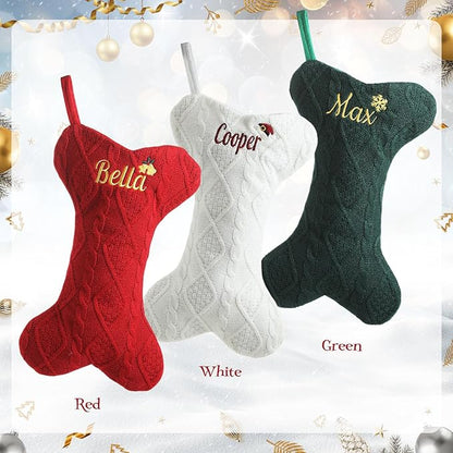 Personalized Christmas Stockings for Dogs,Custom Embroidered Name+Logo Xmas Knitted Bone Stockings,Holiday and Family Stocking for Fireplace Christmas Holiday Party Decoration 1-6Pack（White）