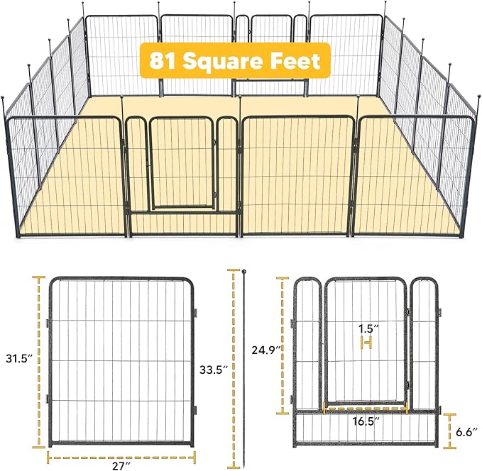 TMEE Dog Playpens 8/16 Panels Dog Pen Outdoor Dog Fence Exercise Pen 32 inch Height Pet Play Yard Gate with Doors for Large/Medium/Small Dogs, Pet Playpen for RV, Camping, Yard, 16 Pcs