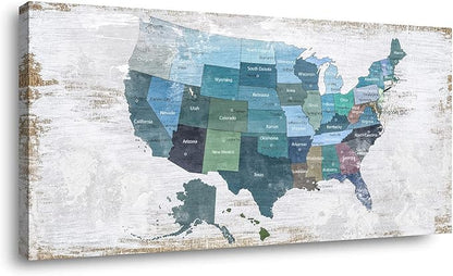 Map of The United States Wall Decor Map Canvas Wall Art for Wall Decoration Wood Background USA Canvas Prints for Bedroom Office Kitchen Home Wall Decor Framed Artwork Ready to Hang30"x60"