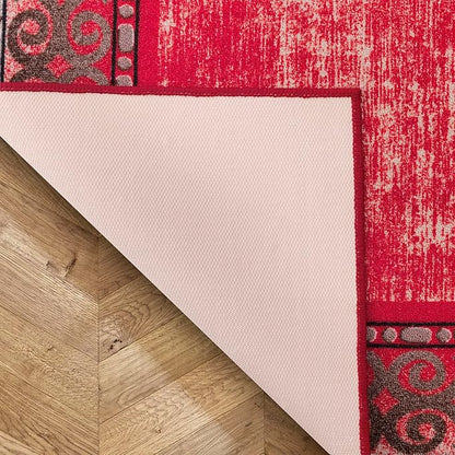 Antep Rugs Alfombras Bordered Modern 4x6 Non-Slip (Non-Skid) Low Pile Rubber Backing Indoor Area Rug (Red, 4' x 5'8")
