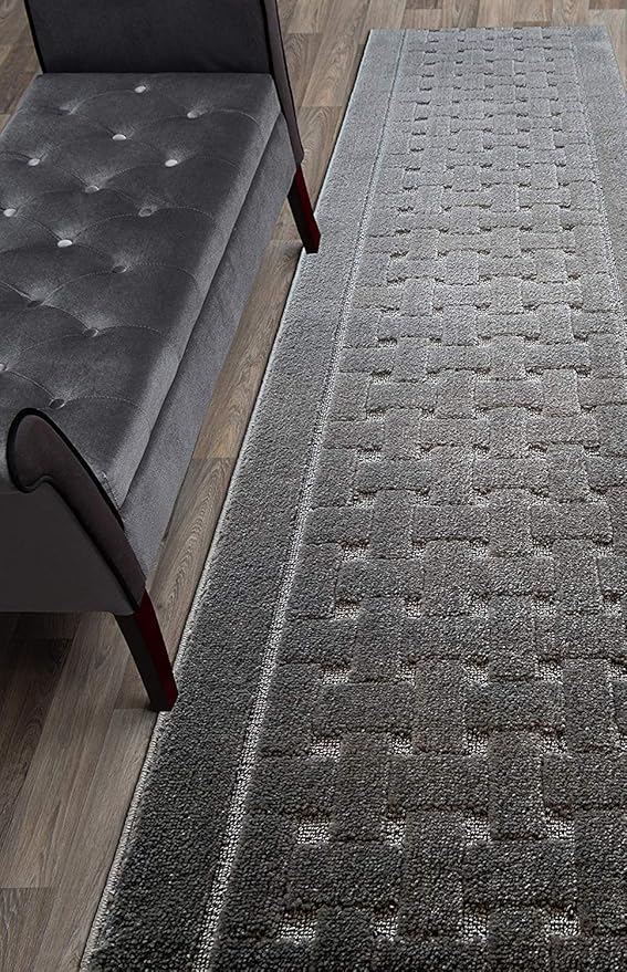 Custom Size Hallway Carpet Runner Rug, Slip Resistant, 31 Inch Wide X Your Choice of Length, Labirentos Anthracite Grey, 31 Inch X 15 feet