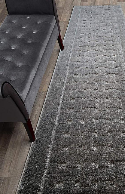 Custom Size Hallway Carpet Runner Rug, Slip Resistant, 31 Inch Wide X Your Choice of Length, Labirentos Anthracite Grey, 31 Inch X 15 feet