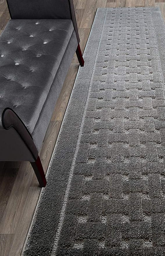 Custom Size Hallway Carpet Runner Rug, Slip Resistant, 31 Inch Wide X Your Choice of Length, Labirentos Anthracite Grey, 31 Inch X 15 feet
