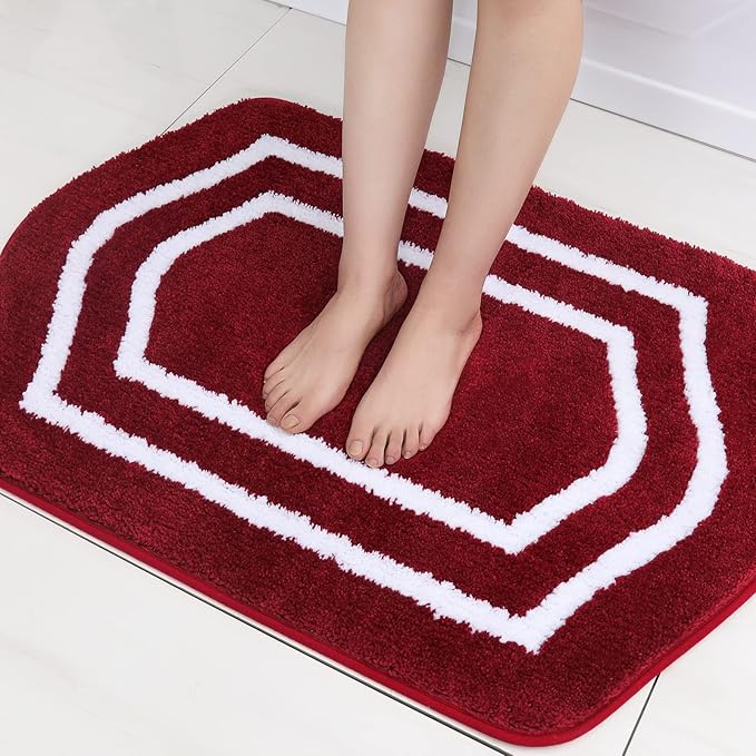 COSY HOMEER Extra Thick Bath Rugs - Anti-Slip Bath Linen Sets Mats Soft Plush 100% Strong Polyester Mat Living Room Bathroom Floor Water Absorbent(Red,24x36 - Inches)