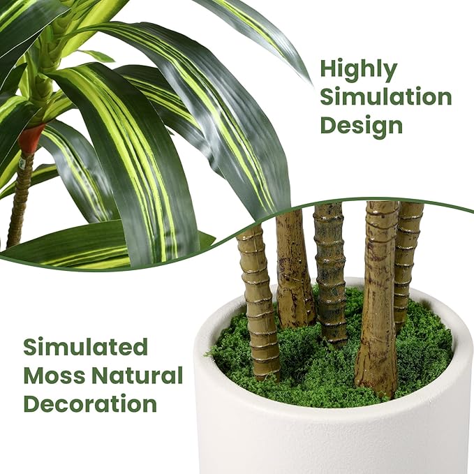 Artificial Dracaena Fake Tree 4FT, White High Pot Artificial Plants Indoor&Outdoor, Fake Plants for Office/Home/Living Room Potted Decoration, 4ft