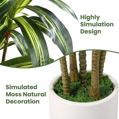 Artificial Dracaena Fake Tree 4FT, White High Pot Artificial Plants Indoor&Outdoor, Fake Plants for Office/Home/Living Room Potted Decoration, 4ft