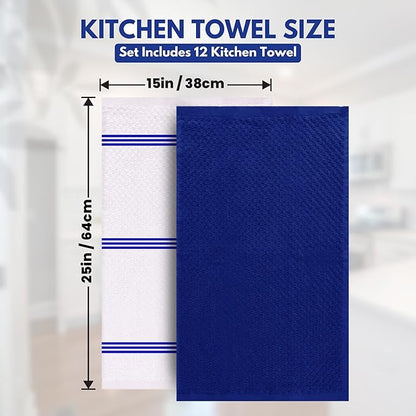 Infinitee Xclusives Premium Kitchen Towels - [Pack of 12] 100% Cotton Kitchen Hand Towels (15 x 25 Inches) - Dish Towels for Kitchen |Mighty Blue|