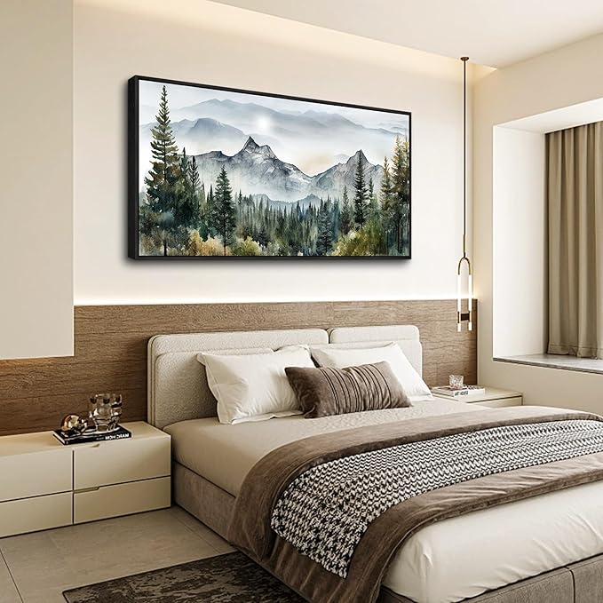 Wapluam Abstract Mountain Landscape Canvas Wall Art - Black Framed, Large, Modern Home Decor for Living Room, Bedroom, Office