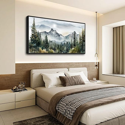 Wapluam Abstract Mountain Landscape Canvas Wall Art - Black Framed, Large, Modern Home Decor for Living Room, Bedroom, Office