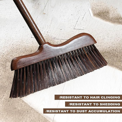 Wood Broom with Long Handle Soft Bristle Sweeper Broom Indoor Hand Brooms for Home Kitchen Office Pet Hair Removal