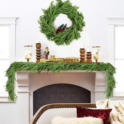Christmas Garland 2Pcs 6ft Winter Artificial Norfolk Pine Garlands Real Touch Faux Greenery Garland for Table, Mantle, Wall, Indoor, Outdoor Christmas Decorations