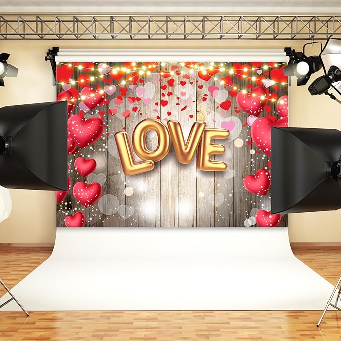 Valentine's Day Backdrop, 7x5FT Red Heart Party Decor