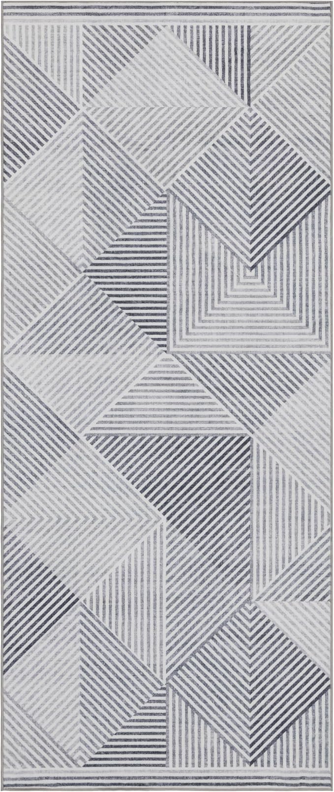 ReaLife Rugs Machine Washable Area Rug Runner - Living Room Bedroom Bathroom Kitchen Entryway Office - Padded Low Pile Stain Resistant Premium - Modern Geometric Contemporary - Miles - Gray 2'6" x 6'