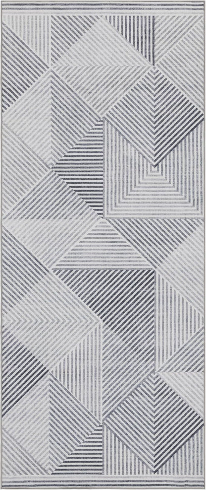 ReaLife Rugs Machine Washable Area Rug Runner - Living Room Bedroom Bathroom Kitchen Entryway Office - Padded Low Pile Stain Resistant Premium - Modern Geometric Contemporary - Miles - Gray 2'6" x 6'