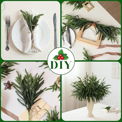 80 Pcs Real Touch Norfolk Pine Branches, Artificial Christmas Green Plants Branch Faux Greenery Stem Fake Pine Picks for Vase DIY Crafts Garland Wreath Xmas Indoor Outdoor Decor(18 Inches)