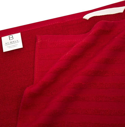 Premium Kitchen Towels (20”x 28”, 6 Pack) | Large Cotton Dish Towels | Flat & Terry Highly Absorbent Kitchen Linen Set with Hanging Loop | Red Striped