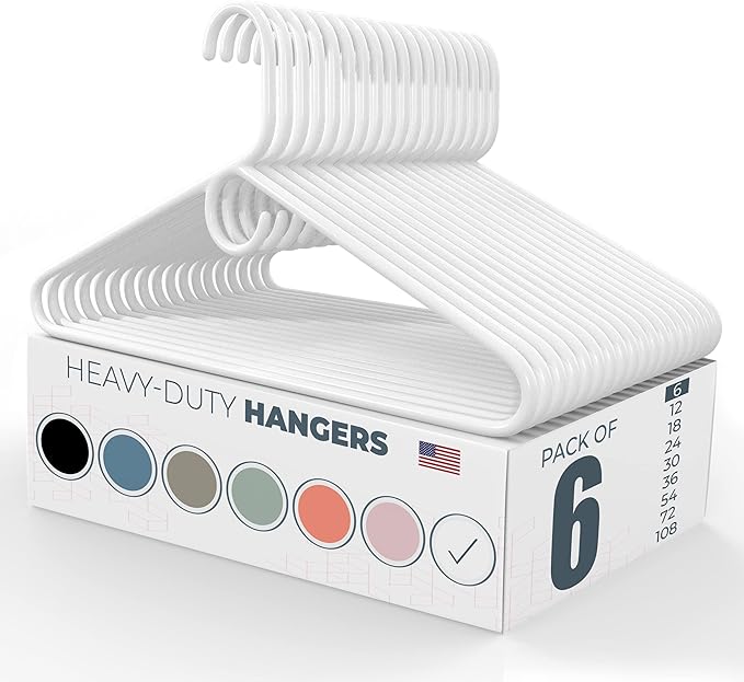 Neaties Heavy Duty Clothes Hangers 6 Pack – Made in The USA – 8lb Capacity Plastic Hangers for Adult Clothing – Durable for Pants, Coats, Jackets, or Jeans – White